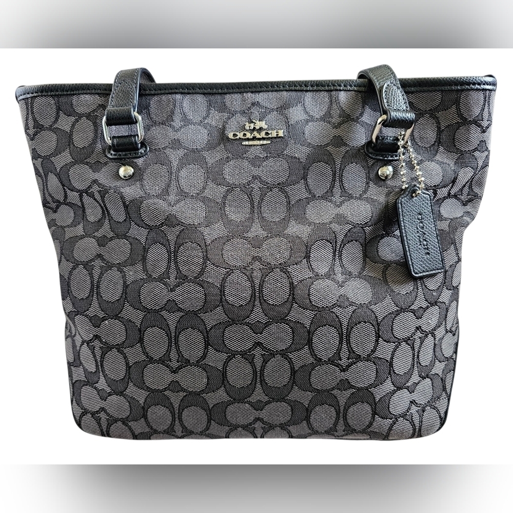 Coach Outline Black and Gray Signature Tote, Excellent Condition